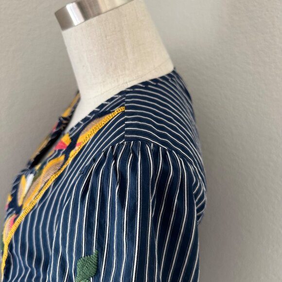 Madewell Cotton Popover Blouse Striped Embroidered Short Sleeve Multicolor Sz S - Picture 9 of 12